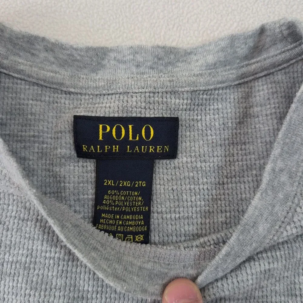 Lot of 2 Polo Ralph Lauren Mens XXL Thermal Waffle Knit Long Shirts Blue Gray